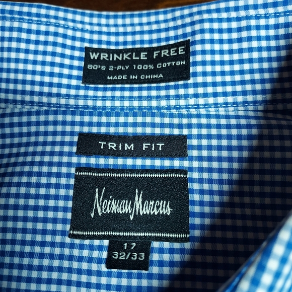 Neiman Marcus Trim Fit Wrinkle Free, 17/32-33, 80’s 2-Ply 100% Cotton Mens Shirt - Picture 9 of 9
